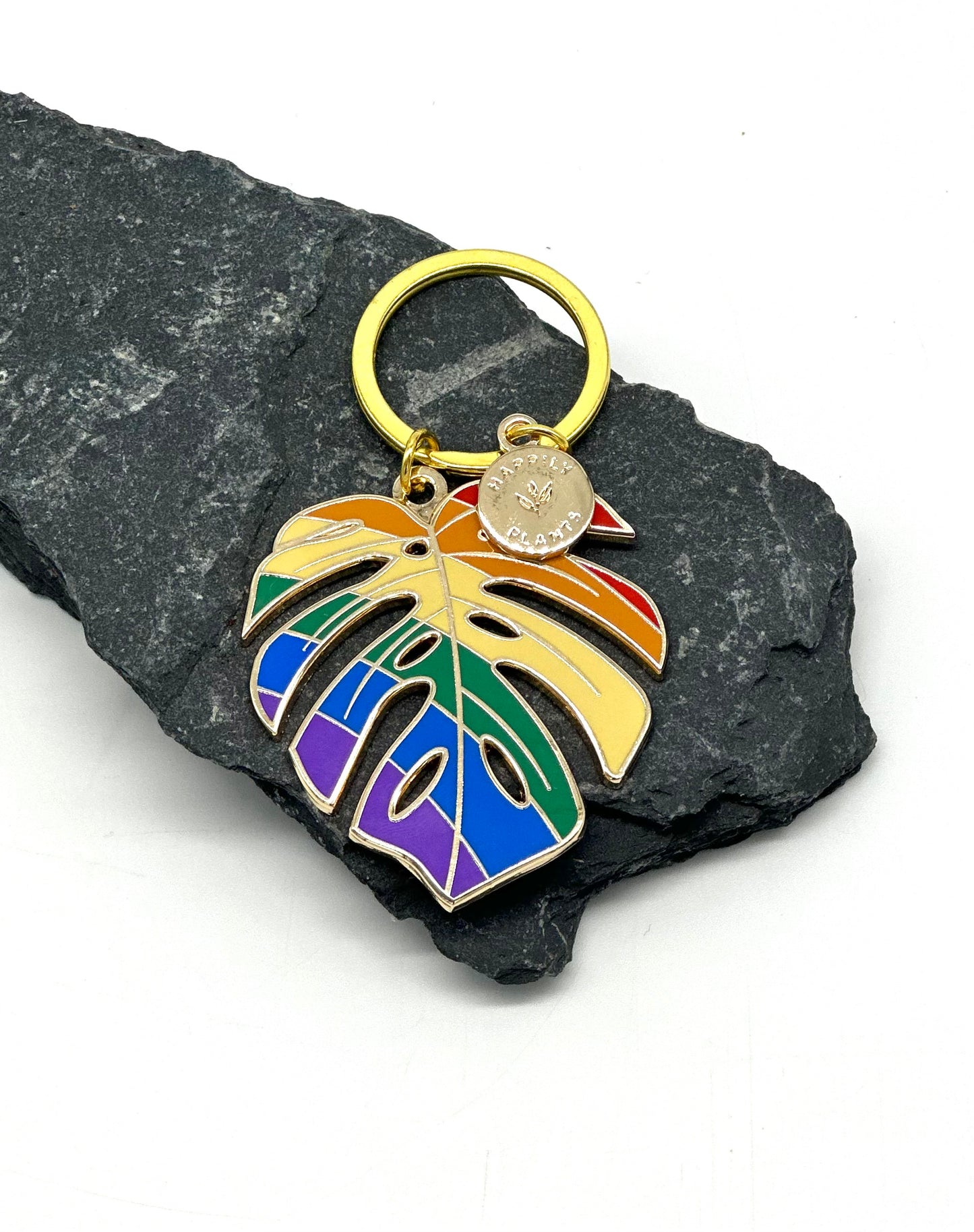 Rainbow Monstera Keychain