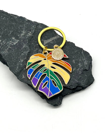 Rainbow Monstera Keychain