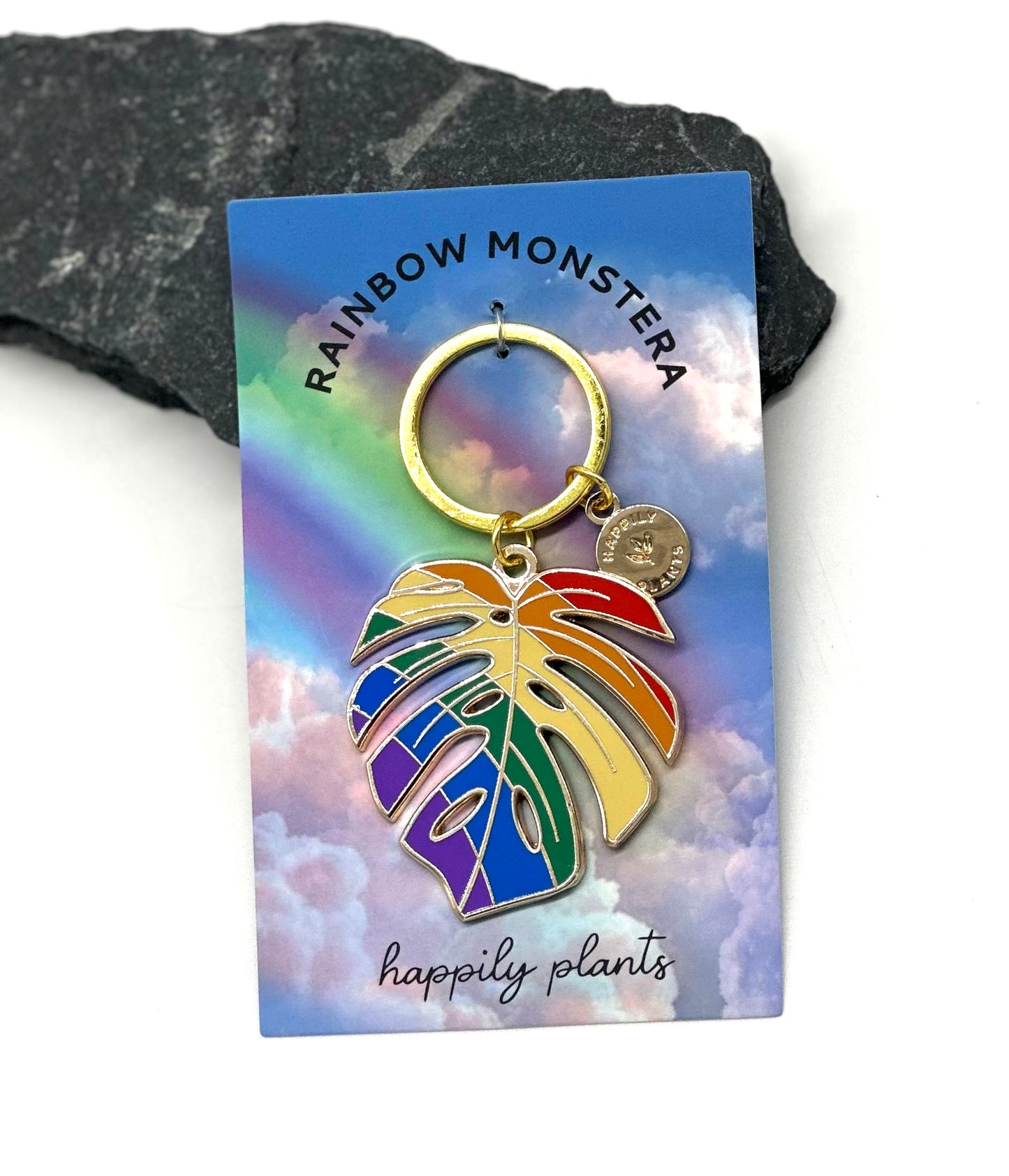 Rainbow Monstera Keychain