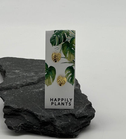 18k Plated Gold Monstera Leaf Stud Earrings